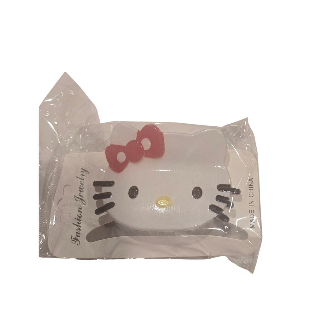 White Cat Character Hair Claw Clip Red Bow Kawaii Style